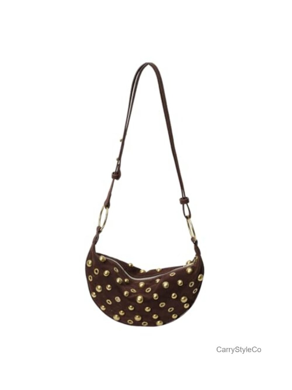 Studded Hobo Bag Faux Suede Crescent Shoulder Crossbody Purse